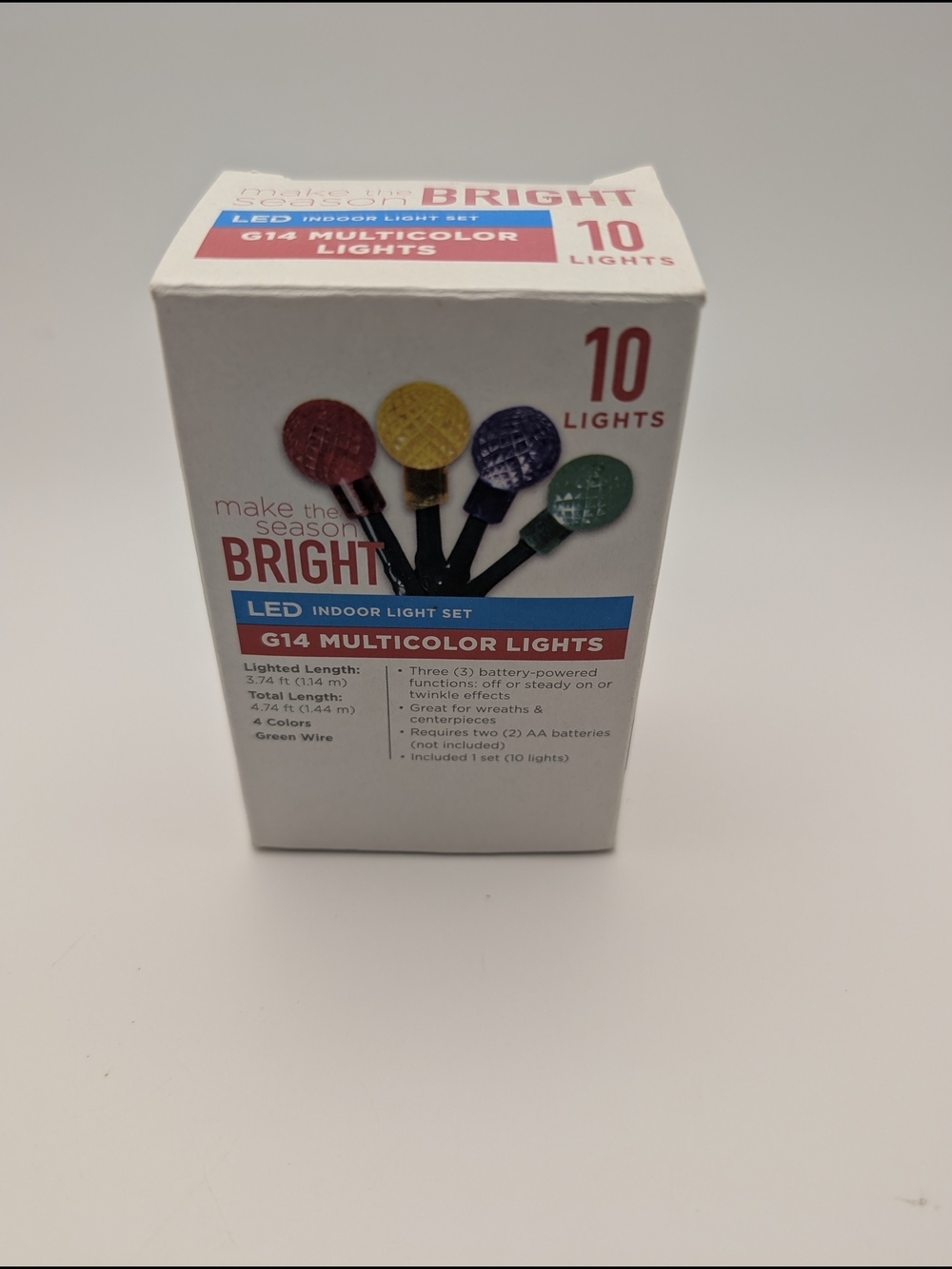 Make The Season Bright Battery Operated Mulitcolor G14 Led 10 Light Set New